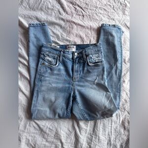 AGOLDE Premium  by Aritzia Distressed Skinny Jeans Light Wash Denim Raw Hem 23